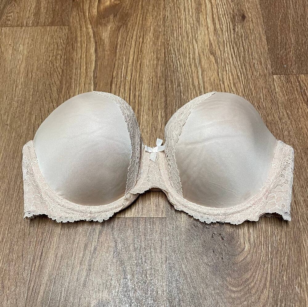 Victorias Secret Dream Angels Strapless Nude Lace Bra Underwire Size 32D